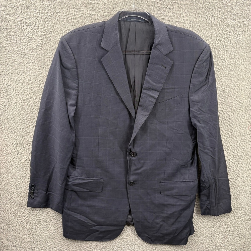 Ermenegildo Zegna Blazer Mens US 40R Navy Trofeo Wool Windowpane Mila Jacket